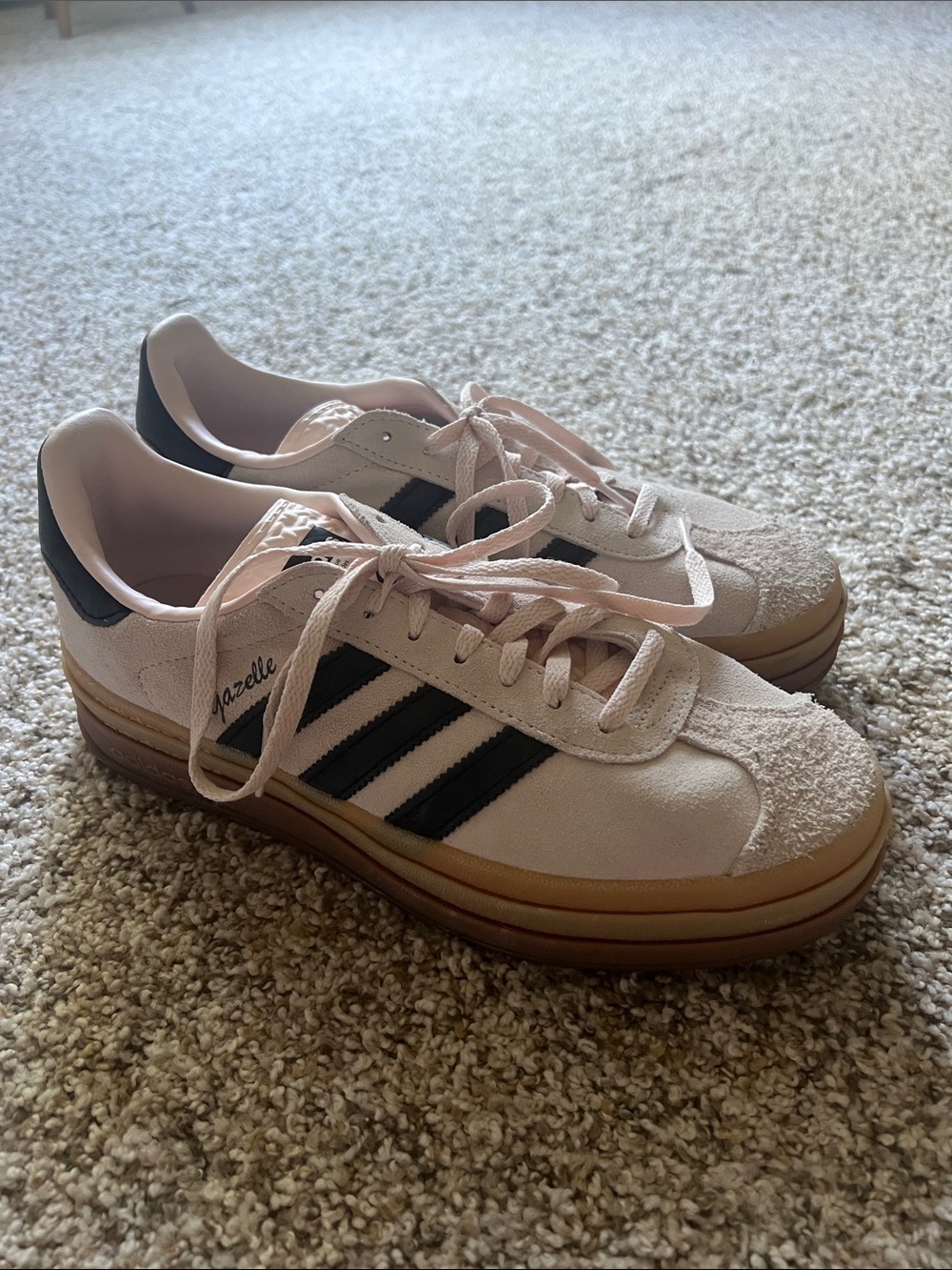 adidas Gazelle Platform Sneakers - Light Pink with Black Stripes